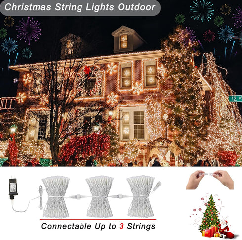 35 33FT 100LED 4th Color Changing Christmas Lights, Colors Patriotic String Lights With Remote Clear Wire, Connectable