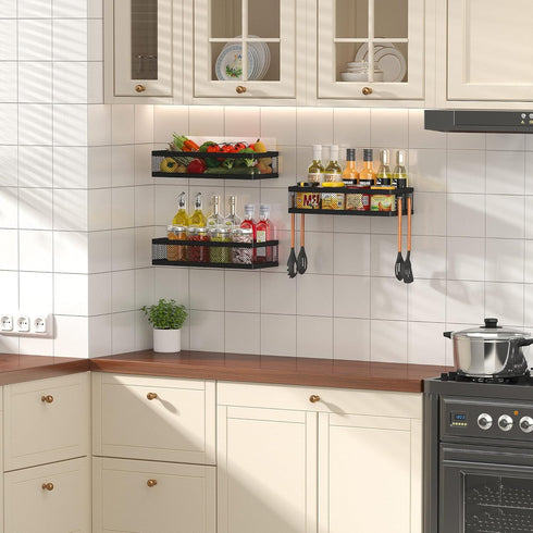 PUSDON Wall Mount Hanging Storage Baskets Organizer, Metal Wire Bin Rack for Kitchen, Bathroom, Shower, Spice Shelf,