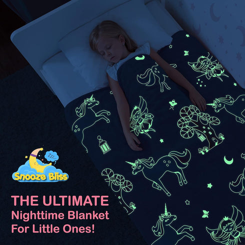 Glow in The Dark Unicorn Blanket for Girls Soft Pink Fleece Throw. Great Christmas, Birthday, Baby, Toddler Unicorn