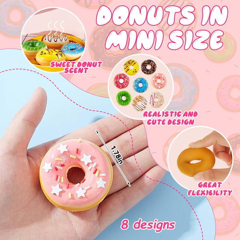 8 1. 78" Chalyna Pcs Small Donut Stress Ball, Squeeze Fake Doughnut Slow Rising Stress Relief Models Fake Food Cakes