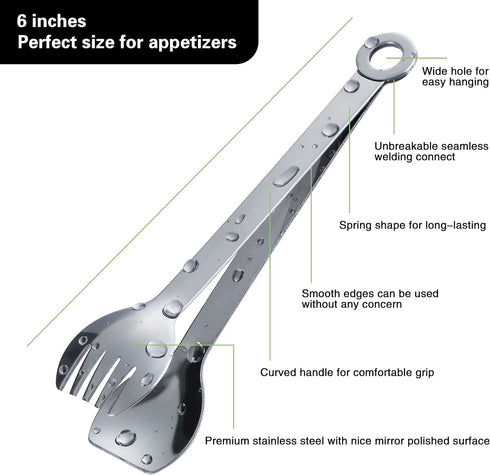 Mini Appetizer Tongs Stainless Steel Set of 4, MSY BIGSUNNY Small Serving Tongs, 6 Inch (15.2cm, Silver)