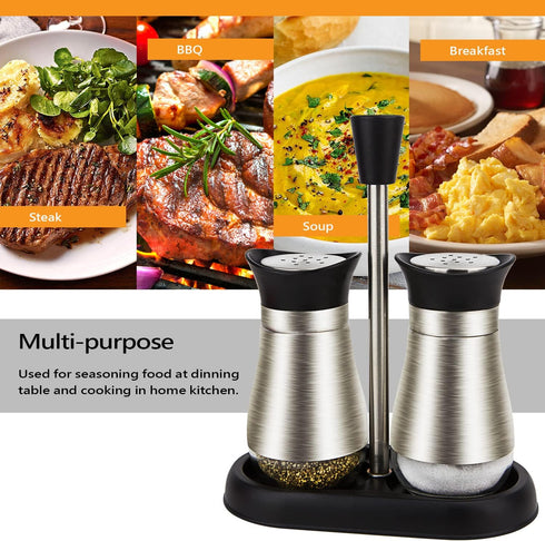 Evelyne 2-Piece Set Salt & Pepper Glass Shaker with Stainless Steel Cover and Tray