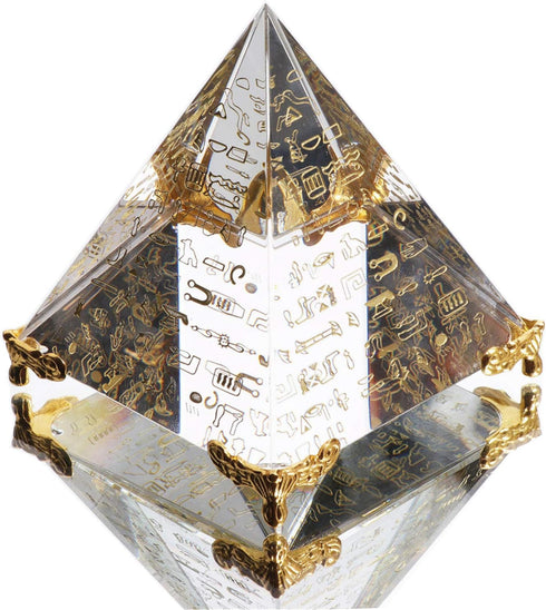 Waltz&F Crystal Sanskrit Pyramid with Pillars, Home Office Party Desk Decoration, 3.1'' Gold