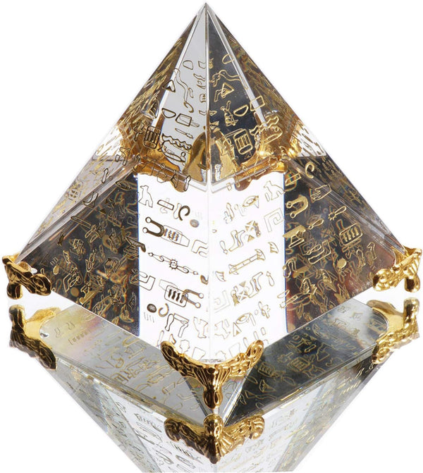 Waltz&F Crystal Sanskrit Pyramid with Pillars, Home Office Party Desk Decoration, 3.1'' Gold