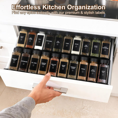 48Pcs Labels4oz (48, Spice Jars Containers with Black Seasoning Bottles with Shaker Lids for Rack, Cabinet