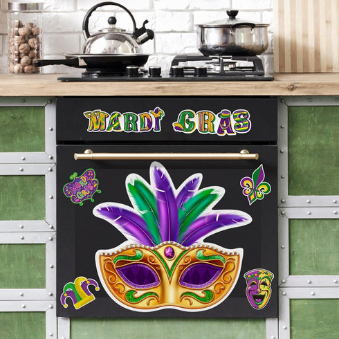 Mardi Gras Magnets Decorations Refrigerator Magnets Masquerade Mask New Orleans Street Sign Crown Magnetic Mardi Gras Dishwasher Cover Magnet Carnival Fridge Stickers for Kitchen Garage Door Car Decor