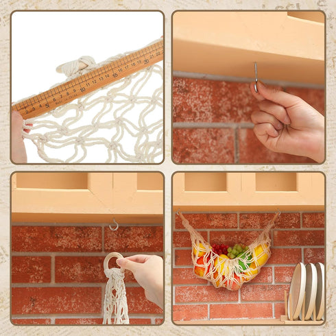 2 Pcs Large Macrame Fruit Hammock 11.8 x 20 Inch, Hand-woven Lace Hanging Basket for Kitchen, Saves Counter Space