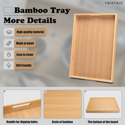 YACEYACE 15"x10"x1.5" Serving Tray Decor, Medium Bamboo Serving Tray for Bed, Home Decor, Food Tray for Coffee Table