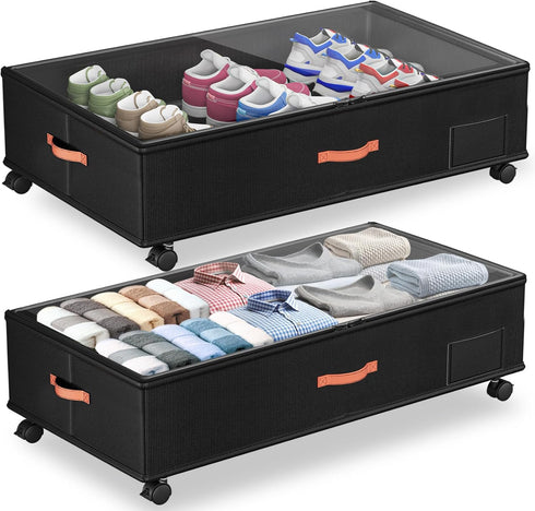 Under Bed Storage with Wheels,2-Pack Under Bed Storage Containers with Clear Lids,XXL