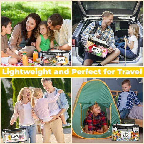 WinzMil 6-Pack Extra Large Toy Storage Bags with Zippers & Labels, Reusable Clear TPU Waterproof Organizer for Kids