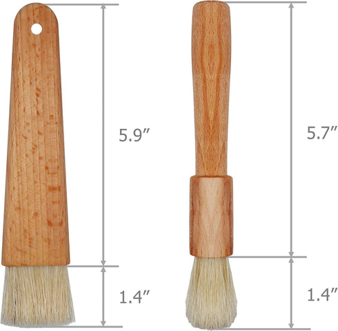 2 Sets Pastry Brushes with Natural Bristles and Wooden Handle for Basting, Spreading Butter, Oil, Barbecue, Baking