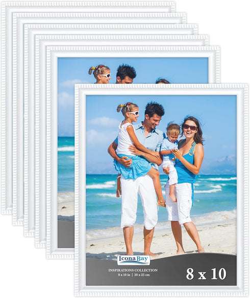 Icona Bay 8x10 Picture Frames, White, 6 Pack, Inspirations Collection, Wall Mount or Table Top