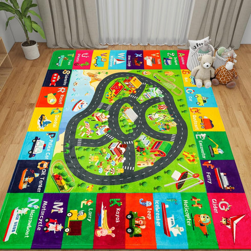 ABC Transportation Kids Rugs 78.7"59" for Playroom Educational Alphabet Mat