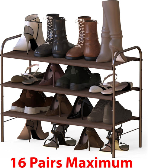 3-Tier 916 Closet, Simple Houseware Shoe Rack Storage Organizer, Bronze Space-Saving Shoe Shelf, Holds Pairs, Sturdy