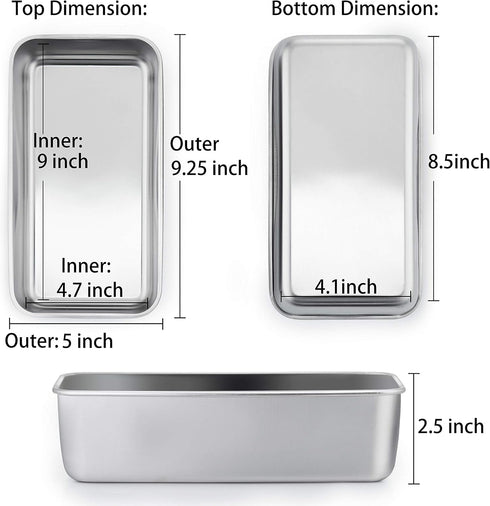 TeamFar Loaf Pan Set of 3, 9 x 5 Inch Stainless Steel Bread Loaf Meatloaf Pan for Baking Bread Cake Toast Brownies,