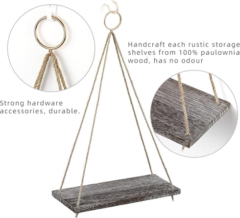 MITIME Hanging Shelves - Set of 2 Indoor Plant Shelf & Wall Hanging, Boho Style Floating Shelves
