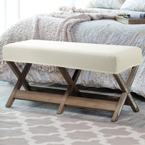 Stretch Jacquard Dining Bench Cover, Removable Washable Slipcover Protector for Bedroom, Kitchen, Hotel (Beige)