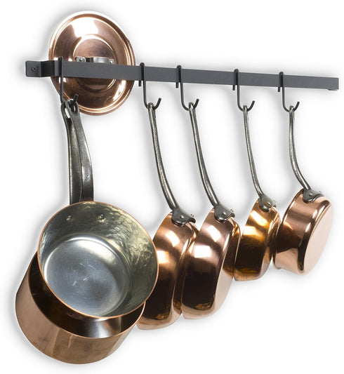 Wallniture Casto 30" Gourmet Kitchen Rail with 15 S Hooks for Hanging Utensils and Cookware, Frosty Black