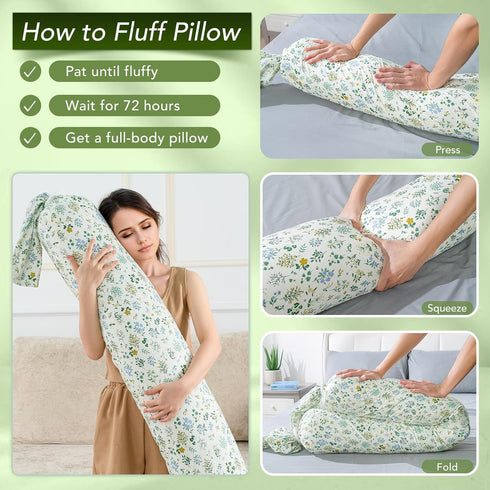 55" Full Body Pillow for Adults & Pregnancy - Extra Long Round Cylinder Pillow for Side Sleepers, Adjustable Firmness