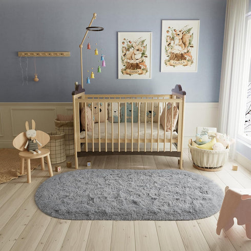 LOCHAS Fluffy Bedroom Rug, 2.6' x 5.3', Shaggy Area Rug for Bedroom Bedside, Soft Oval Throw Rugs for Living Room Kids