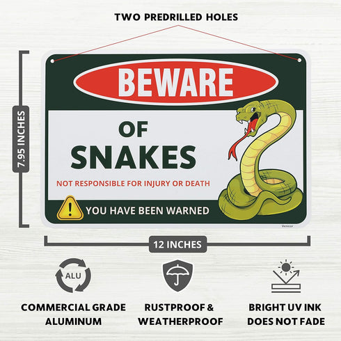 Venicor Snake Sign Decor - 8 x 12 Inches Aluminum - Pet Snake Tank Accessories Tapestry Gifts Poster