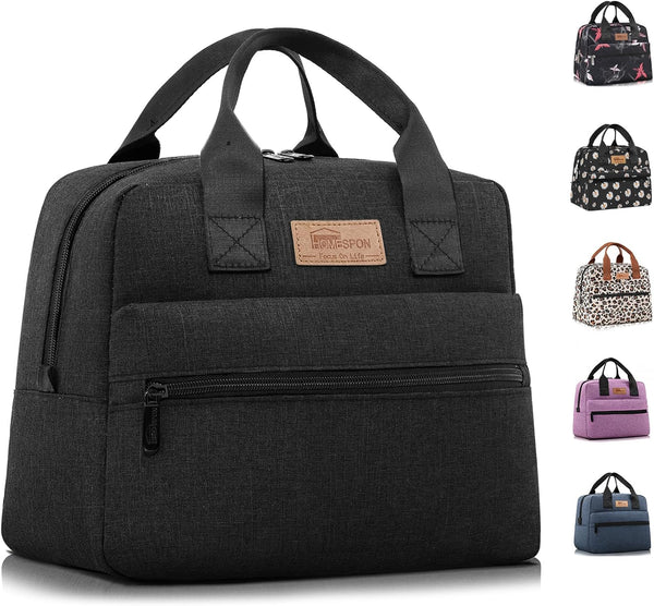 HOMESPON Insulated Lunch Bag for Women Men Cooler Lunch Box Tote for Work Picnic (Black)