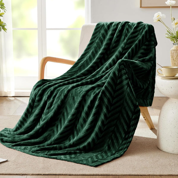 Whale Flotilla Flannel Fleece Throw Blanket, Lightweight Soft Plush Chevron Design for Couch, 50x60 Inch, Emerald Green