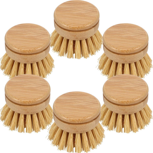 Abizarch 6pcs Bamboo Dish Brush Replacement Heads, Wooden Dish Brushes for Cleaning Kitchen Wood Dish Scrubbers Washing