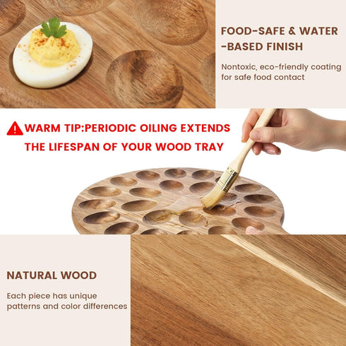 24 Countertops HANSGO Deviled Egg Platter, Wooden Round Deviled Egg Charcuterie Board Tray Holder Carrier with Holes
