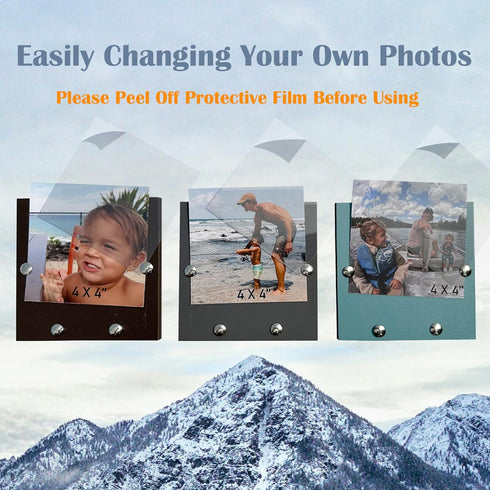 AZEZO 4''x4'' Wood Fishing Pole Picture Frame - Three Frames, Real Fishing Rod Design, Adjustable Hanging - Fishing