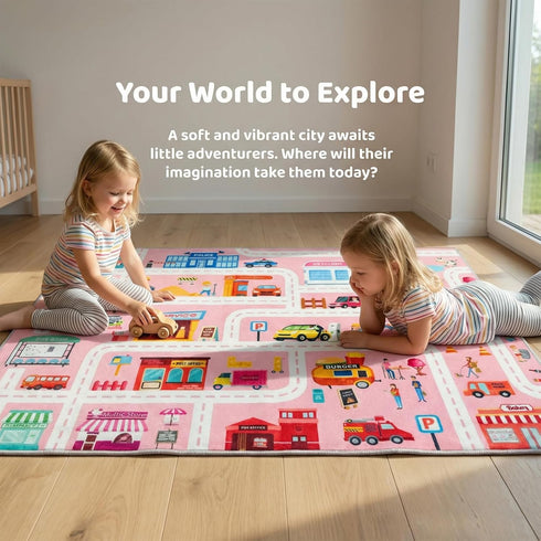 31x47in Car Play Mat Kid Playroom Rug Non Slip Road Rugs for Kids Toy Cars with Non-Slip Backing Low Pile Car Mat