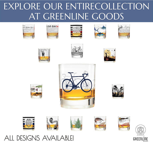 Greenline Goods Bicycle Whiskey Glasses - Set of 2, 10 oz Tumbler Gift Set