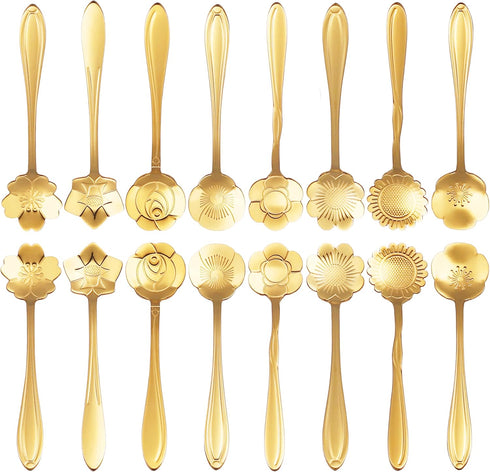 ESRISE 16 Pcs Stainless Steel Cute Tea Spoons, Gold Coffee Spoon for Tea Party Decorations