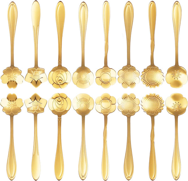 ESRISE 16 Pcs Stainless Steel Cute Tea Spoons, Gold Coffee Spoon for Tea Party Decorations