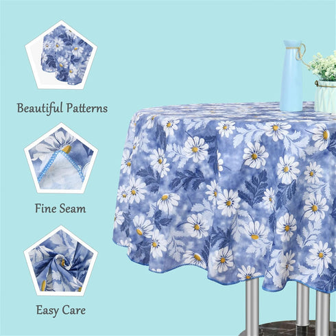 uxcell Waterproof Vinyl Round Tablecloth 60" Dia, Blue Flower Pattern for Wedding/Restaurant/Parties