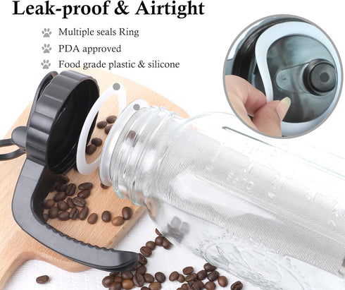 Cold Brew Coffee Maker Pitcher, 2 Quart Glass Mason Jar with Spout Lid Filter, Heavy Duty Handle, Airtight & Leak-Proof