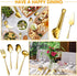 Serving Utensils Set of 10, Includes Large Spoons, Slotted Spoons, Forks, Tongs, and Soup Ladle in Gold