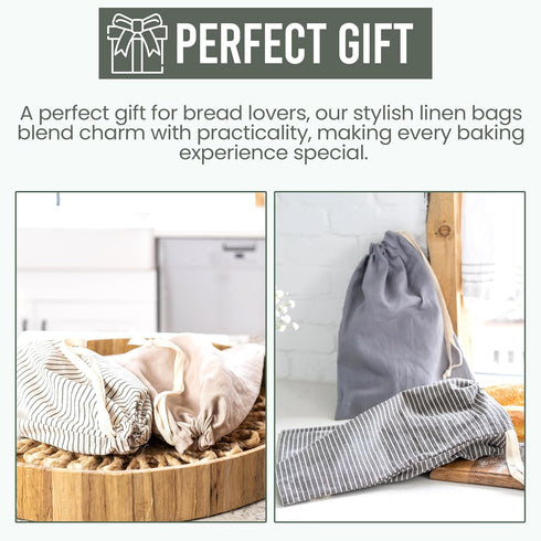 Pack 2 Ark & Aron Reusable Bread Bags - of Beeswax Bread Bags for Sourdough | Linen Bread Bag for Homemade Breads |