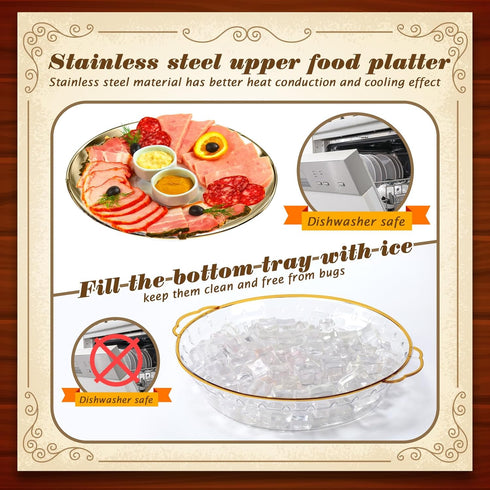 6 Set 11.8" Baderke Chilled Serving Tray for Parties with Compartments Ice Chilled Party Platter Charcuterie Serving