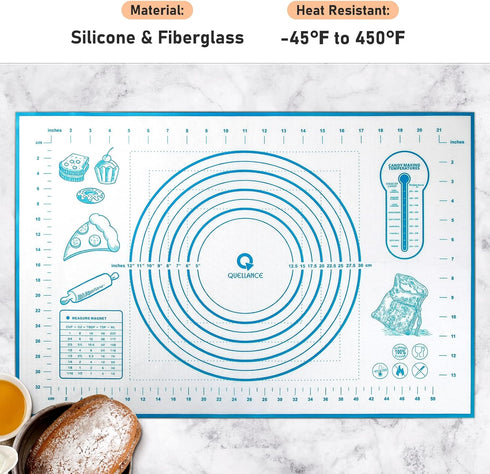 Silicone Pastry Mat with Measurement, Baking Mat for Fondant, Rolling Dough, Pie Crust, Pizza, Cookies, 16" x 24", Blue