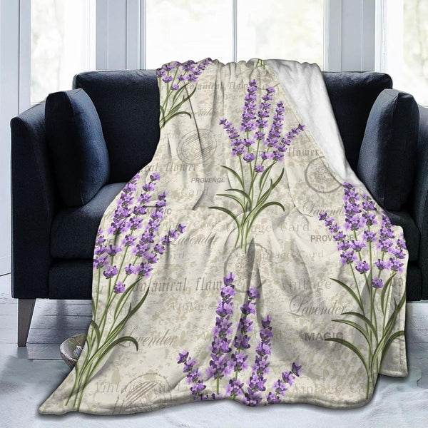 Perinsto Vintage Lavender Floral Flowers Throw Blanket Ultra Soft Warm All Season Decorative