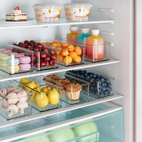 4 PACK Heyuzb Freezer Organizer Bins Clear Stackable Storage Bins for Fridge Organization and Storage