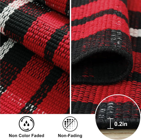 LEEVAN Buffalo Plaid Front Door Mat 24"x 51", Cotton Checkered, Washable, Outdoor Doormat for Kitchen, Bathroom