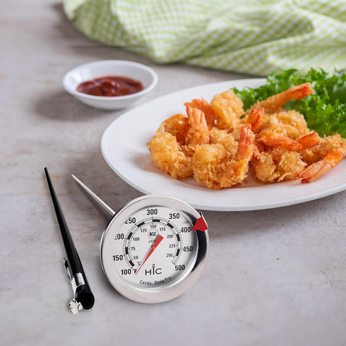 HIC Kitchen Large Easy-Read Face Roasting Deep Fry Candy Jelly Thermometer, Stainless Steel Stem with Sheath