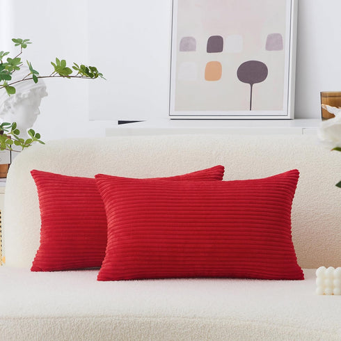 Home Brilliant Red Pillow Covers, 12x20 Throw Pillows for Couch, Pack of 2 Striped Corduroy Indoor Covers