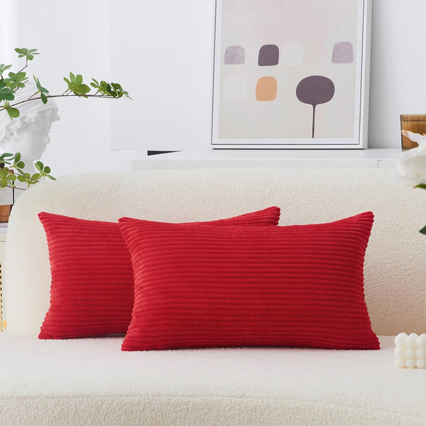 Home Brilliant Red Pillow Covers, 12x20 Throw Pillows for Couch, Pack of 2 Striped Corduroy Indoor Covers