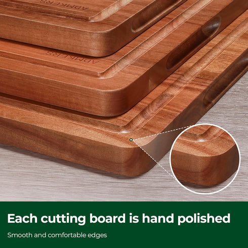 ADMKERS Set, (set 3) Wood Cutting Boards for Kitchen, Acacia Wooden Cutting Board Charcuterie Board, Large Solid