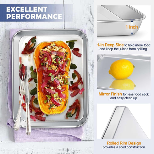 Joyfair Toaster Oven Baking Pan with Rack, 9”x 7” Stainless Steel Tray and Cooling Rack Set for Cookies, Bacon, Steaks