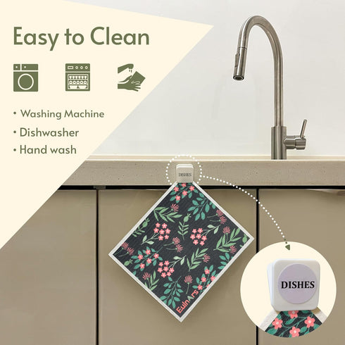 Swedish Dishcloths for Kitchen, 8 Pack Swedish Dish Towels with Clips, Non-Scratch Reusable Paper Towels, Super Absorbent Cellulose Sponge Cloths, Biodegradable, Dishwasher Safe by Eulnars
