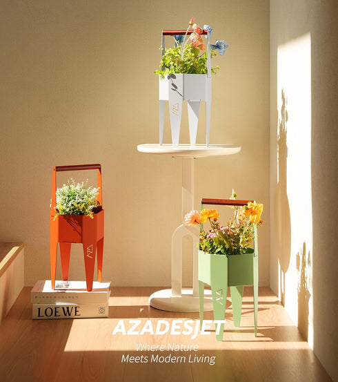 2 1 7.5'' 17.3'', Planter with Stand, Metal in Portable Planter with Grow Bags & Handle, Stable Stylish Indoor Plant